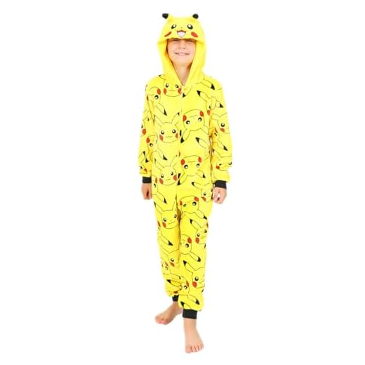 Pikachu - Pijama de forro polar para niños y niñas, diseño de Pokémon todo en uno, amarillo, 11-12 Years
