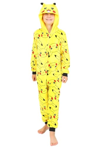Pikachu - Pijama de forro polar para niños y niñas, diseño de Pokémon todo en uno, amarillo, 13-14 Years