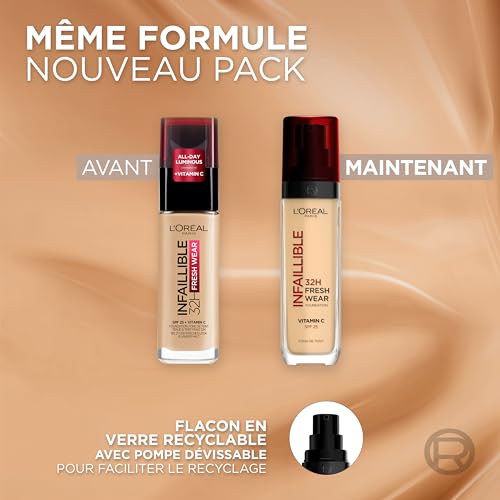 L'Oréal Paris - Fond de Teint Fluide Infaillible 32h Fresh Wear - Tous Types de Peau - Teinte : Warm (310) - 30 ml