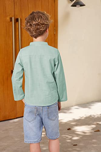 Image of Arshiner Boys Cotton Linen Henley Shirt Button Down Shirt Long Sleeve T Shirt Beach Shirt Tee Casual Solid Tops