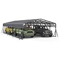 Jocoevol 20x40FT Heavy Duty Metal Carport, Outdoor Car Garage with Support Rods & Windproof Ground Anchors, All-Season Versatile Canopy Tent for 4 Car, Boats, Truck
