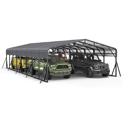 Jocoevol 20x40FT Heavy Duty Metal Carport, Outdoor Car Garage with Support Rods & Windproof Ground Anchors, All-Season Versatile Canopy Tent for 4 Car, Boats, Truck