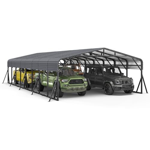 Image of Jocoevol 20x40FT Heavy Duty Metal Carport, Outdoor Car Garage with Support Rods & Windproof Ground Anchors, All-Season Versatile Canopy Tent for 4 Car, Boats, Truck