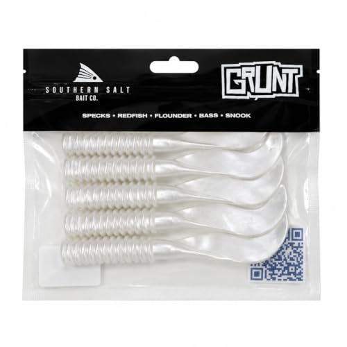 Southern Salt Grunt - Soft Plastic Fishing Lure - Thumping Curly Tail Swimbaits for Flounder, Redfish, Trout - Saltwater Inshore Bait (4-Inch, 5 Pack)
