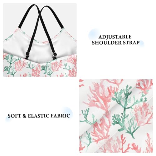 senya Girls Swimsuits One-Piece Swimwear Tie Bathing Suit Beach Summer Round Neck 9-10T Red Green Coral Pattern3