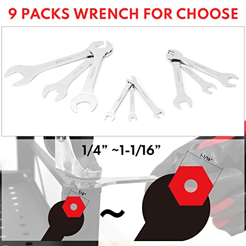 Bilitools Super Thin Open End Wrench Set, 9 Piece Sae 1/4 To 1-1/16 Inch, Cr-V Steel, Hrc 40-45 #TOP5