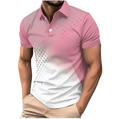 Polo de manga corta para hombre, degradado de color, para verano, para exteriores, golf, tiempo libre, Rosa., L
