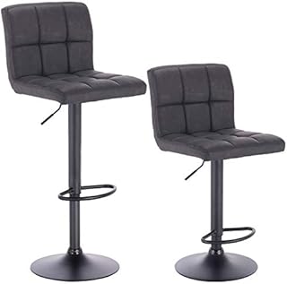 WOLTU Bar Stools Anthracite Bar Chairs Breakfast Dining Stools for Kitchen Island Counter Bar Stools Set of 2 pcs Faux Leather Exterior, Adjustable Swivel Gas Lif, Steel Footrest & Base