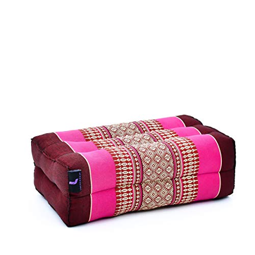 Leewadee bloque de yoga pequeño – Cojín alargado para pilates y meditación, cojín para el suelo hecho de kapok natural, 35 x 18 x 12 cm, Castaño Rosado