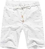 Boisouey Men's Linen Casual Classic Fit Short White Fish Bone M