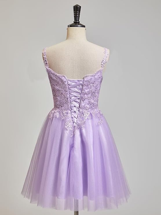 Sparkly Lace Appliques Homecoming Dresses 2025 Spaghetti Straps Tulle Short Prom Dress DAMA Dresses for Quinceanera2