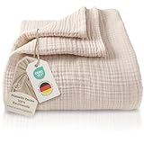 LAYNENBURG Premium Musselin Tagesdecke 150x200 cm - 100% Baumwolle - extraweiche, leichte Sommerdecke als Kuscheldecke, Bett-Überwurf, Baumwolldecke, Couch-Überwurf - warme Sofa-Decke (Beige)