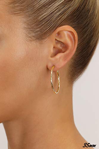 14k Yellow Gold Hand Engraved Full Diamond-cut Round Hoop Earrings2