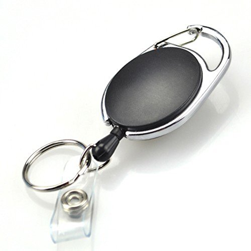BLACK Carabiner Style Retractable Reel. Ideal For Holding A Key, ID Badge Holder, Proximity Card. Sold Individually