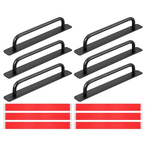 Image of uxcell 6Pcs Barn Door Handles, 200mm / 8 Inch Length Hole Center Sliding Gate Door Pull Handle Aluminum Alloy Cabinet Handles with Base for Kitchen Bathroom Wardrobe Closet (Black)