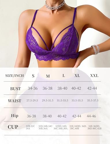 ADOME Lace Lingerie Set for Women Sexy Lingerie Datting Outfit Sheer Lace Lingerie 3 Piece Set Dark Purple 3XL — view 6