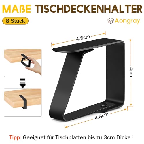 Aongray Tischdeckenklammern Edelstahl 8 Stück 5x4cm Schwarz Tischklammern Stabile Tischdecken Klammern Tischdecke Clips Für Esstische im Innen- und Außenbereich, Gärten, Restaurants, Familienabende