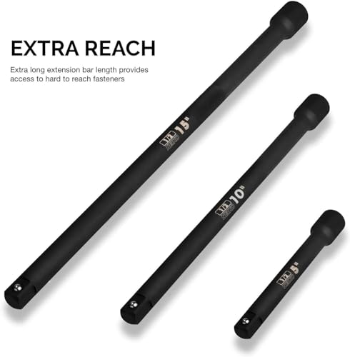Image of Neiko 00256A 1 /2-Inch Drive Impact Extension Bar and Adapter Set, 5-Piece | Includes 5, 10, 15-Inch Extension Bars, Universal Joint, and Reducer