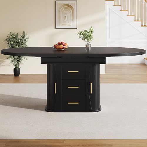 Yihomfy Table à Manger Extensible 118-158 cm – Table Ronde Ovale avec Rangement Intégré, Table...