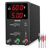 RUZIZAO Fuente de alimentación CC Variable 3 Pantalla LED digital ajustable Regulada Banco de laboratorio Fuente de alimentación digital (negro, 60 V 5 A)