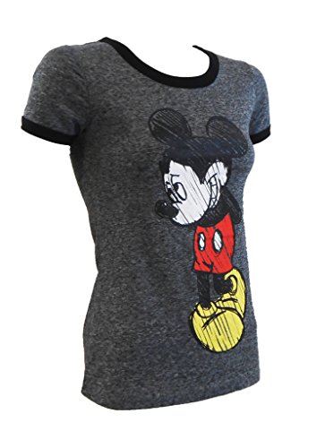 Disney Shy Mickey Mouse Junior Fit Ringer T-Shirt Medium Black Hawk2