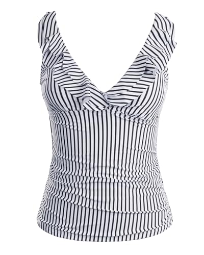 Image of Yonique Women's Tankini Top Only Tummy Control Bathing Suit Top Ruffle Swimsuit Top V Neck Swim Tank Top No Bottom