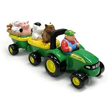 TOMY John Deere Animal Sounds Hayride Musical Tractor Toy - Musical Hayride and Farm Animal Toddler Toys - Includes Farmer Figure, Tractor, and 4 Farm Animals - Ages 18 Months and Up