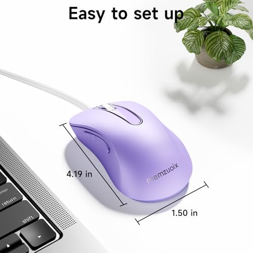 memzuoix Wired Mouse, USB Computer Mouse 1400 DPI Mobile Optical Mouse Ergonomic Design Computer Mice with 5FT Cord for Laptop, PC, Desktop, MacBook, 5 Buttons (Lilac) - 5