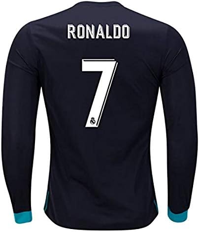 Real Madrid Ronaldo 7 Away 2017-2018 Season Long Sleeve Soccer Jersey Color Black Size S