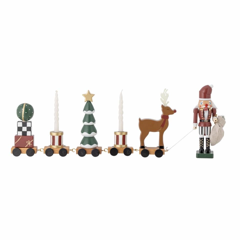 Bloomingville Vadim Décoration de Table de Noël Train avec Figurines de Noël comme bougeoir décoratif pour Une atmosphère chaleureuse, Vert (Père Noël)