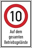 Dreifke® Hinweisschild, Betriebsgelände, 10 km/h, 900 x 600 mm Aluverbund weiß Aufdruckfarbe: schwarz/rot 600x900mm