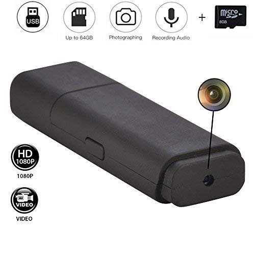 Schlüsselanhänger, USB, nicht porös, Mini-USB-Stick, Spionagekamera, HD 1080p, 16 GB, Micro Video, Recorder mit Ton Codomoxo (A, schwarz)