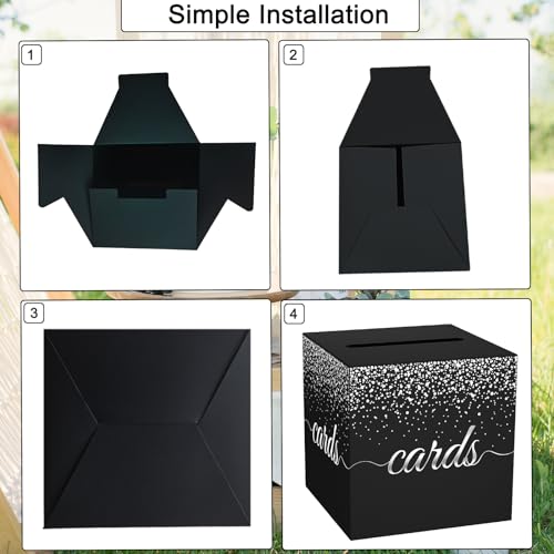 Image of Black Card Box for Party, 8.7 inch Cards Star Silver Foil Design Gift Cards Receiving Box Holder for Wedding, Bridal Shower, Graduation, Birthday, Retirement, Baby Shower, Anniversaries Party Decorations