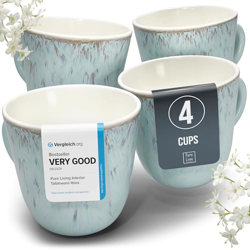 Large Stoneware Coffee Mugs Set of 4, 14.5 oz Coffee Cups with Handle