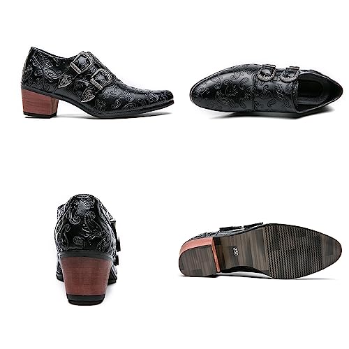 Optigard Men's Double Monk Strap Chelsea Boots,Low Top Pointed Toe Business Oxford Boots Retro Fashion Ballroom Party Western Cowboy Ankle Boots Leather Slip On Formal Loafers3