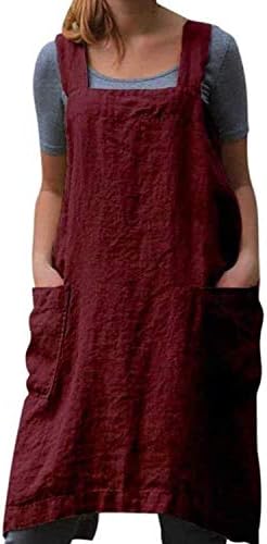 TBA Cotton Linen Apron Cross Back Apron for Women with Big Pockets Square Pinafore Dress for Baking Cooking BBQ & Grill