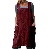 TBA Cotton Linen Apron Cross Back Apron for Women with Big Pockets Square Pinafore Dress for Baking