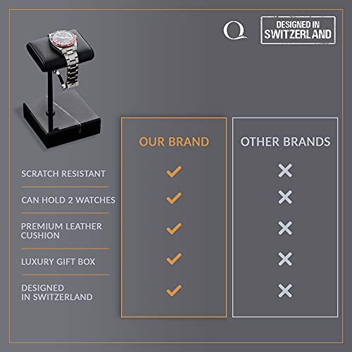 Qwatchbands Watch Stand - Handcrafted Italian Napa Leather Natural Marble Base - Watch Display Stand Organizer & Holder (Black/Black) #TOP4