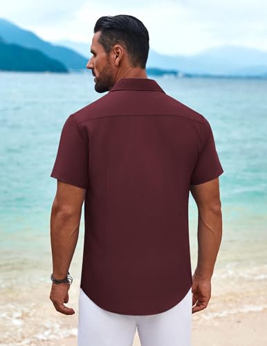 Image of COOFANDY Mens Cuban Guayabera Shirt Short Sleeve Button Down Shirts Summer Beach Vacation Shirts