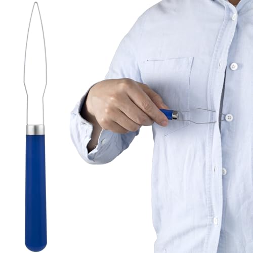 STSTR Easy Button Hook, Steel Button Helper Tool for Elderly, Blue