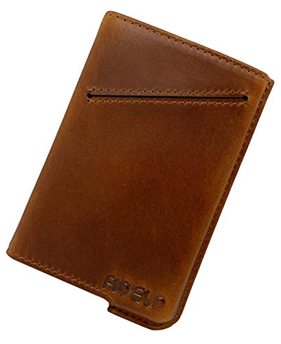 Fidelo Leather Case For Carbon Fiber/Aluminum pop up wallet for men - Crazy Horse Leather Case Slim Wallets, Perfect Minimalist Wallet CASE For Men - Leather CASE ONLY - Toasted Chestnut