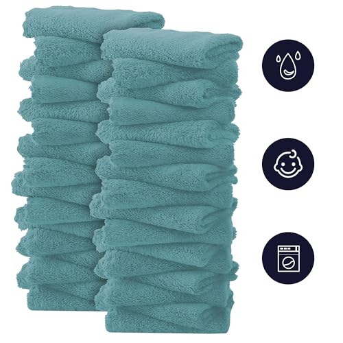 Image of Baby Washcloths, Microfiber Baby Towel - Teal, 10x10 Inch (Pack of 32)