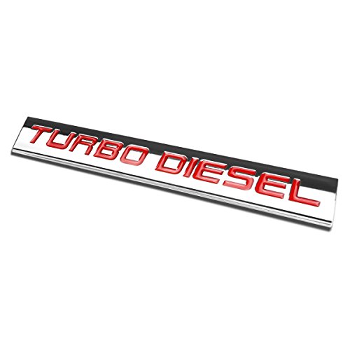 Auto Dynasty Chrome Finish Metal Emblem Turbo Diesel Badge, (Red Letter)