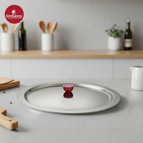 Image of Embassy Stainless Steel Set of 3 Multipurpose Lid /Cover with Heat Resistant Knob | Size 23 /25.5 /28.5 cm | Cover for Utensils, Tava, Topes, Kadhai, Pots and Pans