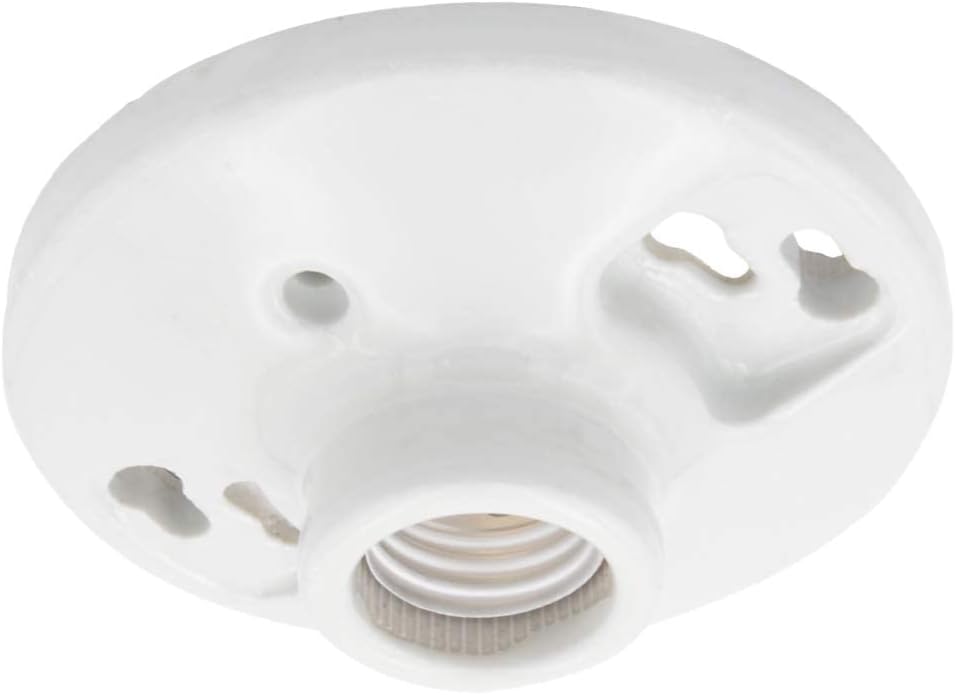 Maxxima Keyless Porcelain Lamp Holder, One-Piece Medium Base, Outlet Box Mount, 660W (2-Pack)