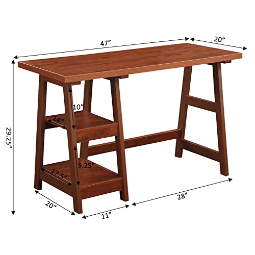 Convenience Concepts Designs2Go Trestle Desk With Shelves, Cherry #TOP2