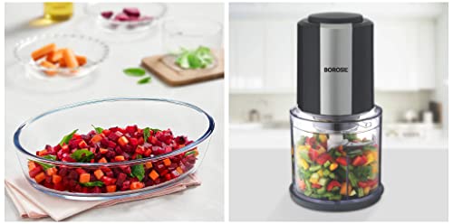 Borosil Chef Delite BCH20DBB21 300-Watt Chopper (Black) & Borosil - Oval Baking Dish, 1.6 litres, Transparent