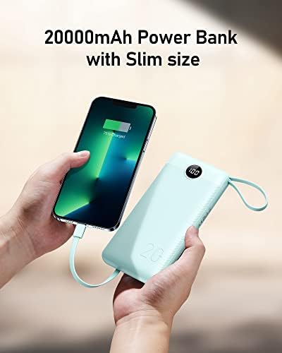 VEEKTOMX Power Bank with Built-in Cables, 20000mAh USB C Portable Charger with 5 Outputs & 2 Inputs and LED Display, External Battery Bank for iPhone/iPad/Samsung S22/21/20 (20000mAh-Blue