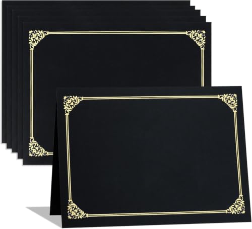 Lot De 25 Couvertures De Certificat, Couvertures De Certificat Avec Bordure En Feuille D'or, Porte-Certificats, Pour Les Documents, Les Diplômes, Les Enveloppes Et Les Lettres De 8,5x11inch (Noir)