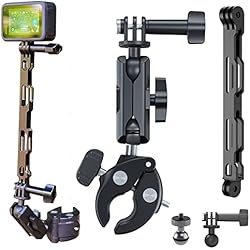 Soporte Gopro Manillar Moto TELESIN Soporte de Manillar de Motocicleta para GoPro 11 Series Insta360 One X2 dji Action 2,360 ° Doble Cabeza de Bola Bicicleta Moto Abrazadera Soporte con Kit de Varilla de extensión de Aluminio